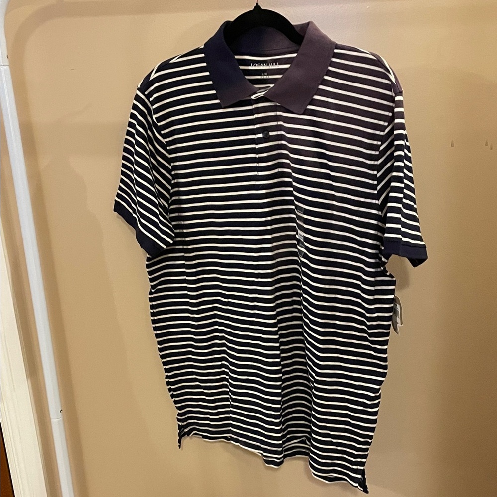 Navy and White Striped Polo Shirt
